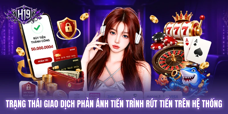 Trạng thái giao dịch phản ánh tiến trình rút tiền trên hệ thống